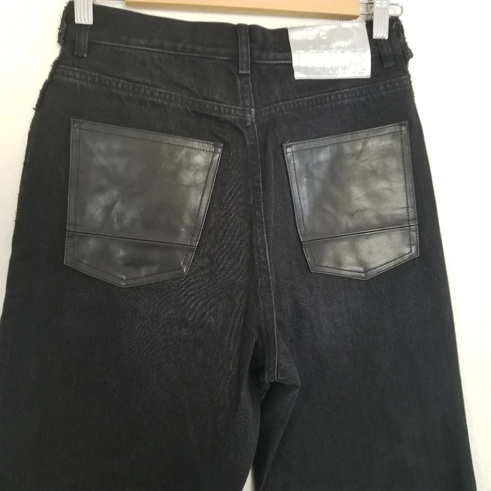 Golden Goose Two Tone High Rise Straight Leg Leather Pocket Jeans Size 2… - Picture 13 of 15